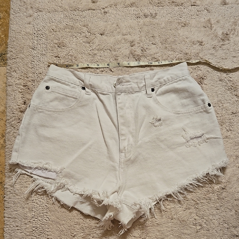 White Distressed Denim Shorts